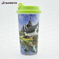 sublimation colorful polymer travel mug with silicon lid double wall polymer mugs
